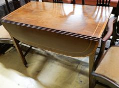 A George III satinwood banded mahogany Pembroke table, width 96cm, depth 52cm, height 73cm