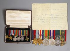 A group of WWII medals and a cased miniature group of medals, probably to War Subs. Maj J K Carson