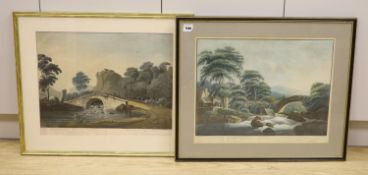 Hassell after Walmesley, pair of coloured engravings, 'Ivy Bridge, Devon' and 'Near Okehampton,