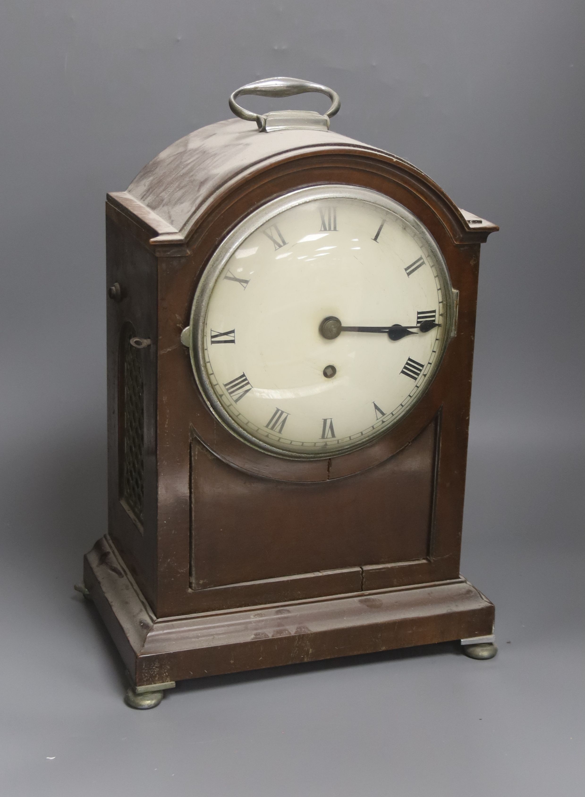 An early 20th century mahogany bracket timepiece, the single fusee movement stamped H Bannister &