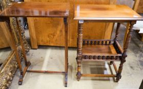 An Edwardian walnut two tier occasional table and a rectangular rosewood tea table, larger width