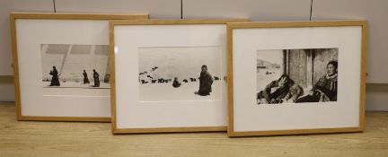 George Rodger, Three framed black and white photographs, North American Indian, Cloaked Figures