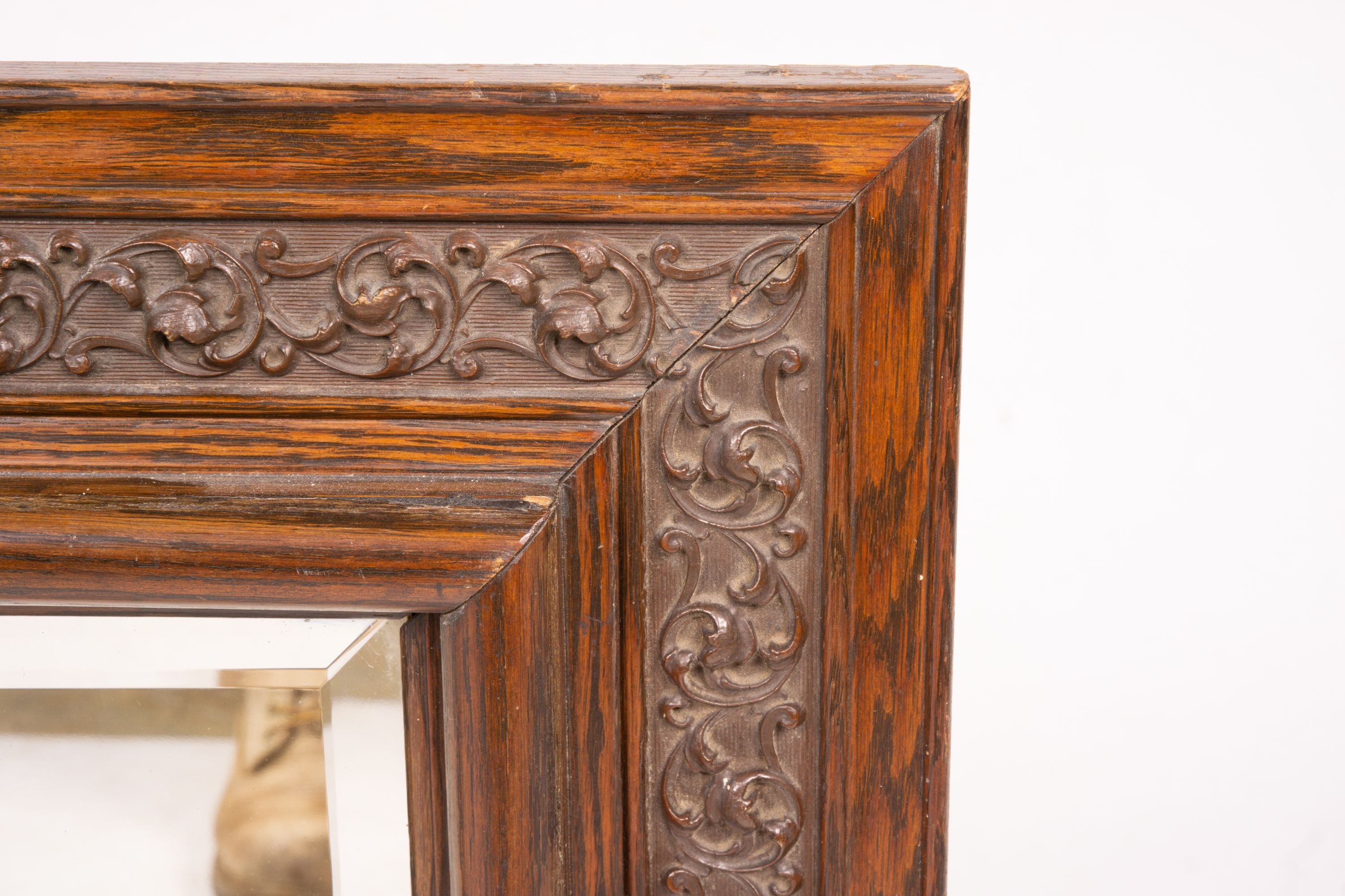 An early 20th century carved oak rectangular wall mirror, width 57cm, height 64cm - Image 4 of 6