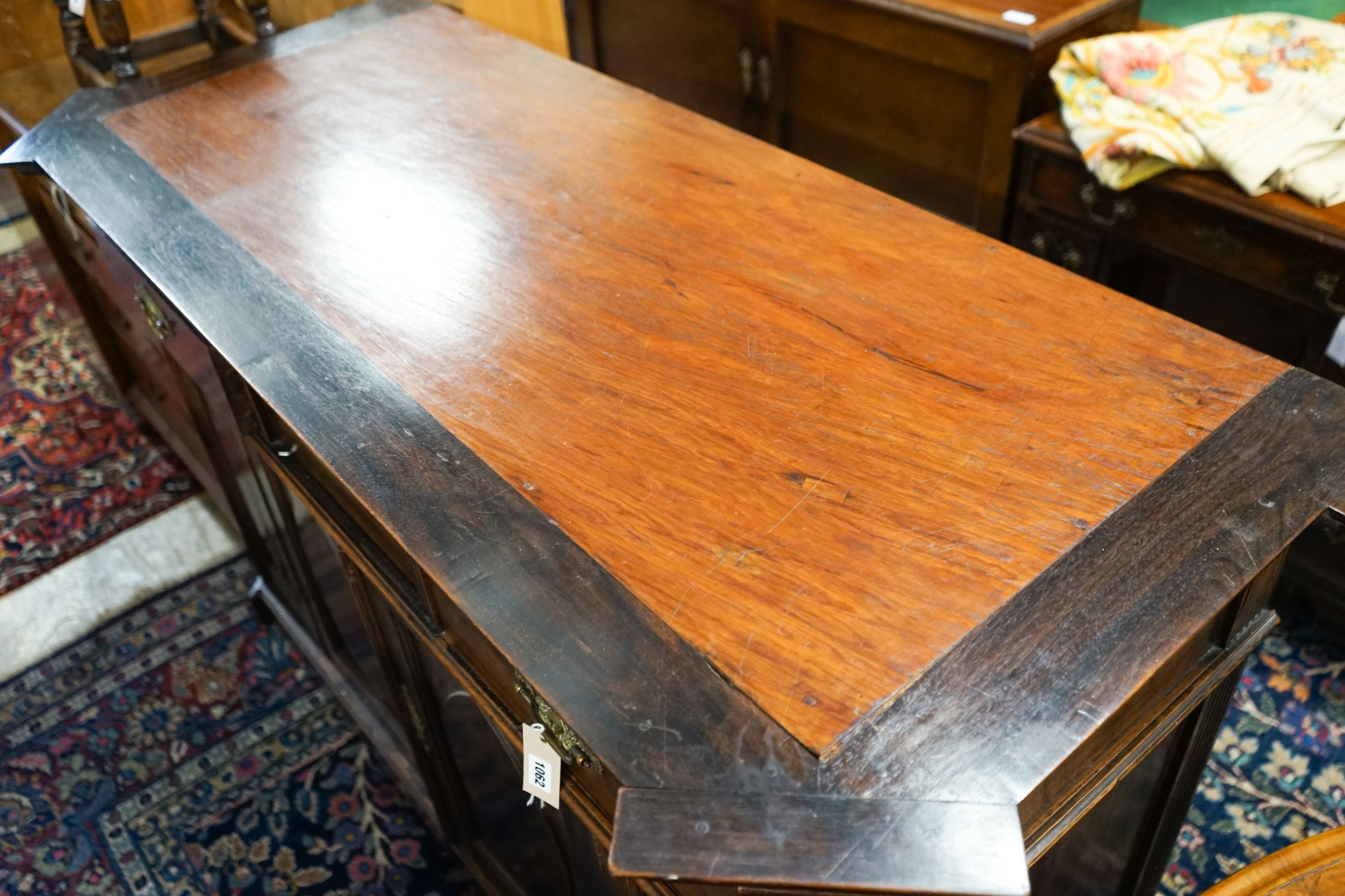 A 19th century Dutch mahogany sideboard, length 136cm, depth 56cm, height 104cm with raised - Image 2 of 3