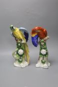 A pair of Sitzendorf porcelain models of parrots32cm