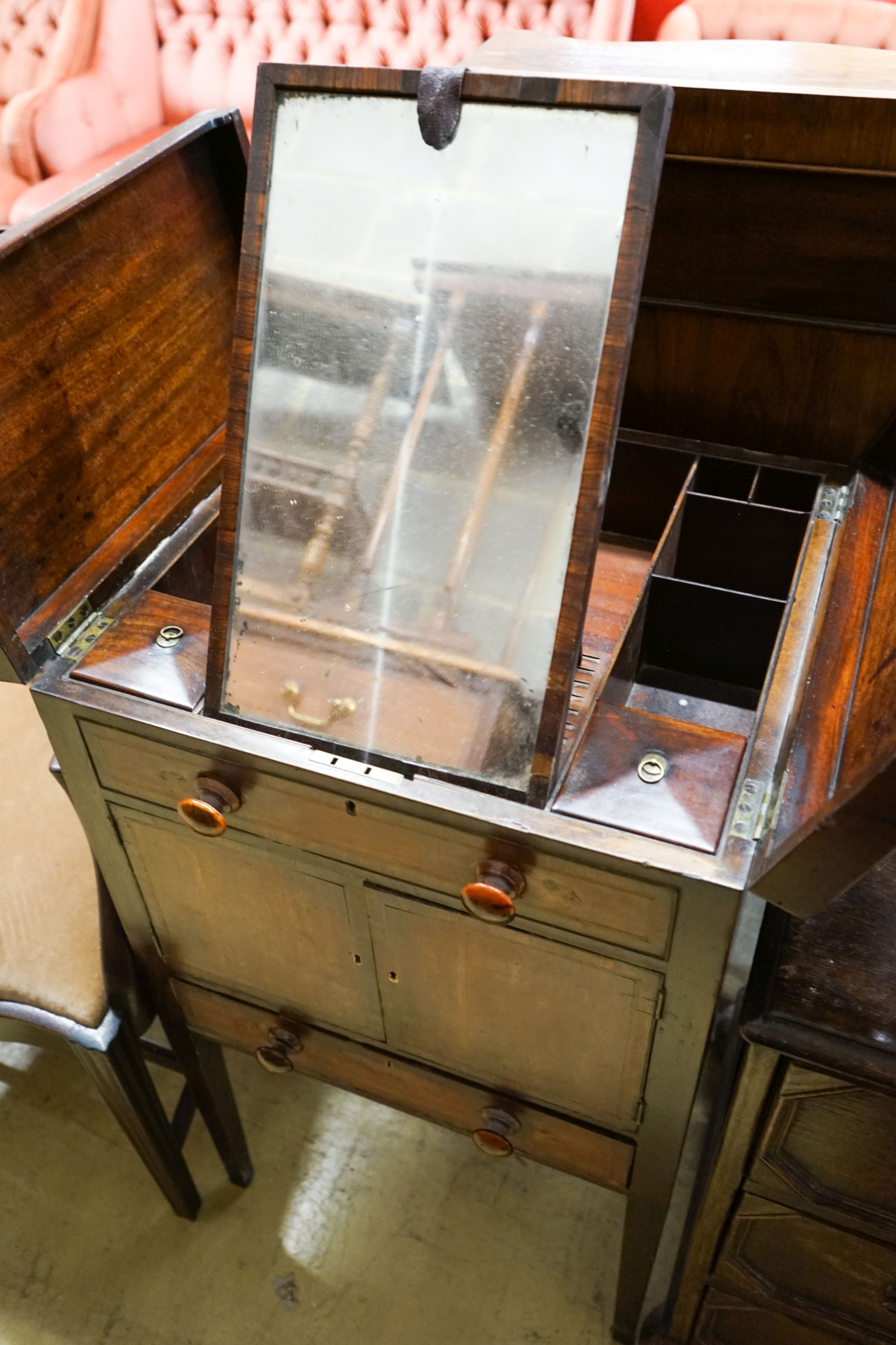 A George III banded mahogany enclosed washstand, width 50cm, depth 46cm, height 86cm - Image 3 of 4