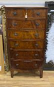 A George III style mahogany bow fronted chest, width 60cm, depth 38cm, height 123cm
