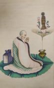 A 19th century Chinese pith painting of a Buddhist monk performing a blessing,32 x 20cm