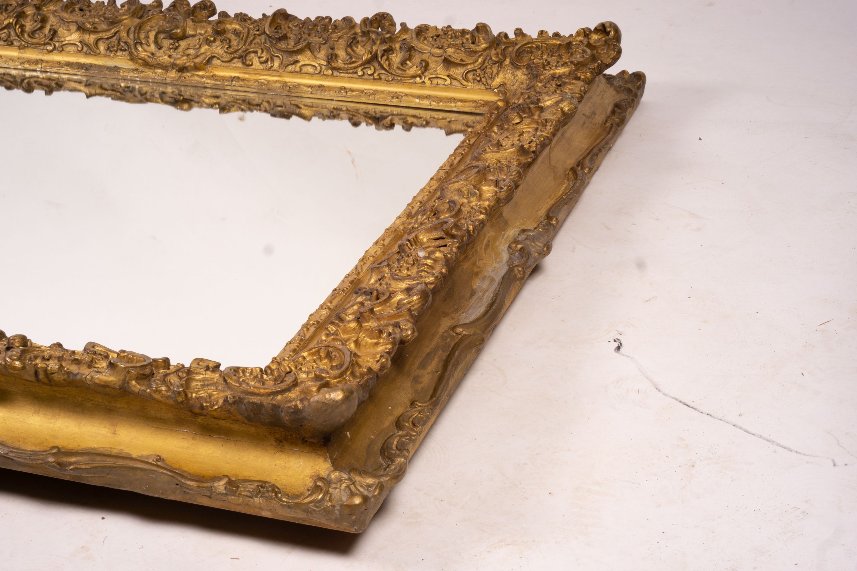 An ornate Victorian giltwood and gesso rectangular wall mirror (formerly a picture frame) width - Image 9 of 10