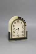 An Art Deco black marble and pale green mantel clock, 19cm high