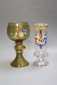 A German Historismus armorial enamelled glass roemer and humpen24cm