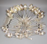 A matched part canteen of 19th century Old English pattern silver flatware, various dates and
