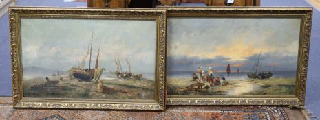 A. Vescovi, a pair of oils on canvas, Fisherfolk on the shore, signed, 42 x 68cm.