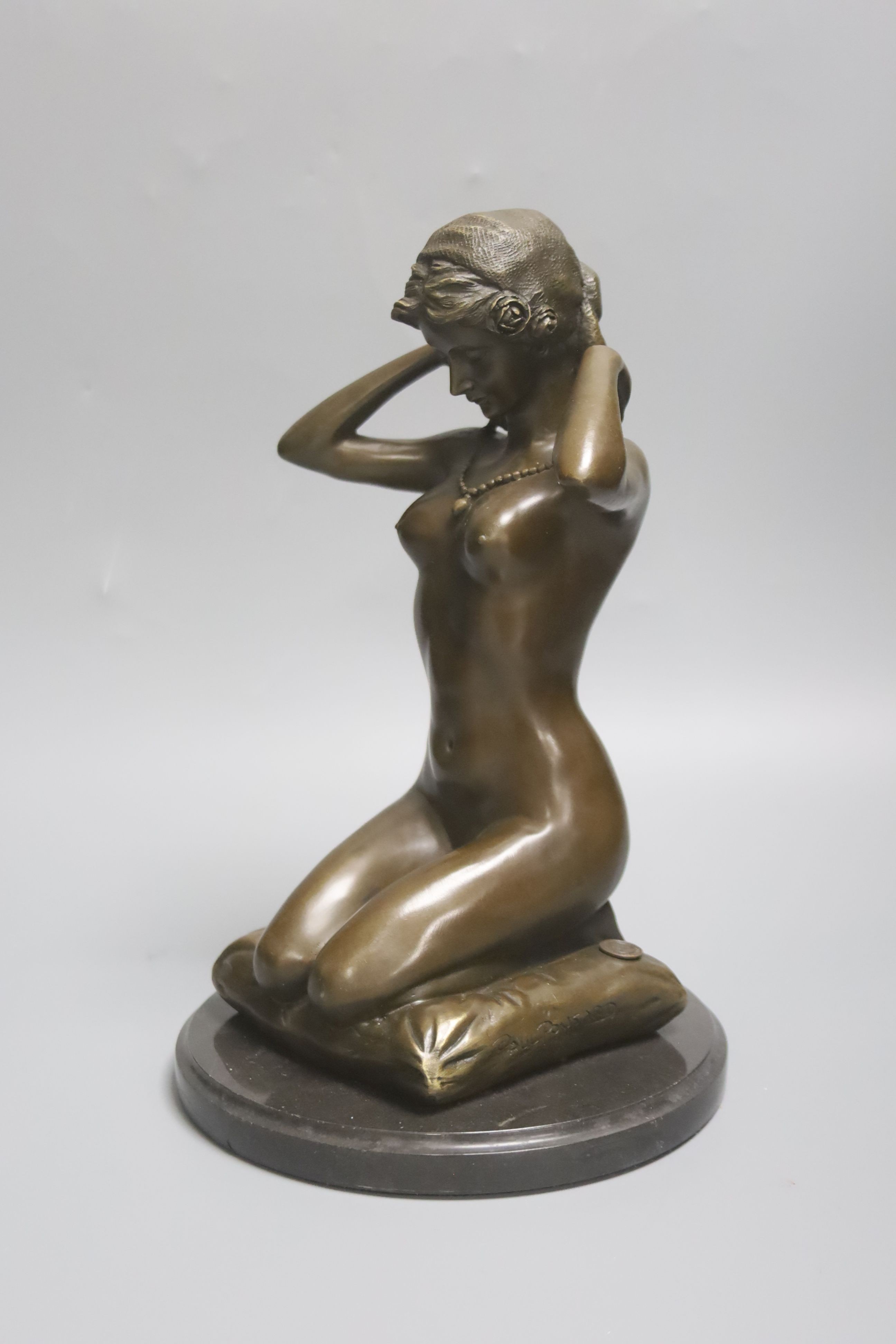 After Paul Ponsard, a bronze of a kneeling nude lady “New Necklace”30cm - Image 2 of 4
