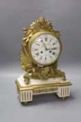 A French ormolu and white marble mantel clock, the case late 18th century, the movement late 19th