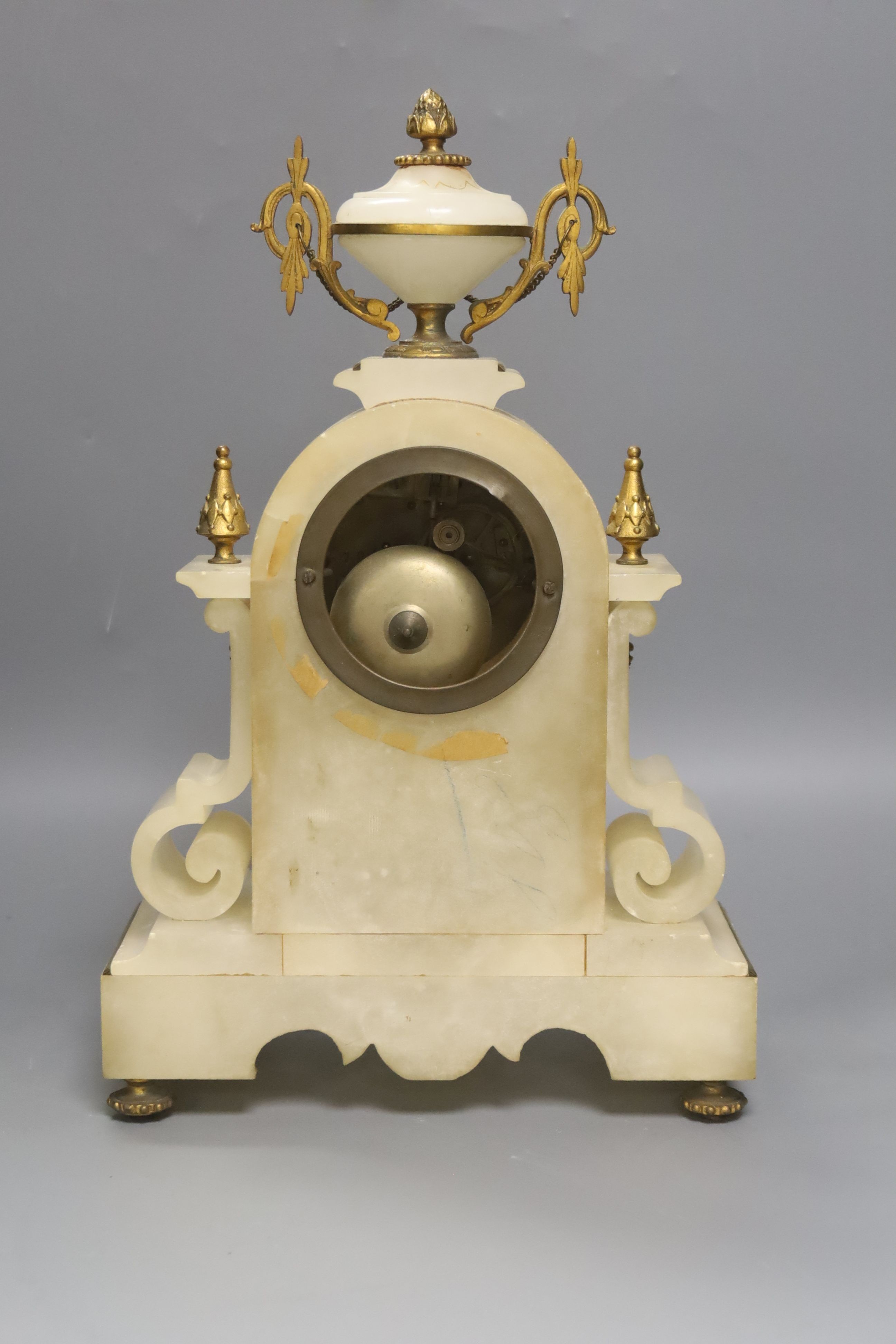 A French alabaster and gilt metal mounted mantel clock, 36.5cm - Image 2 of 3