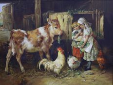 A modern oil on canvas, Farm interior scene, 66 x 87cm.