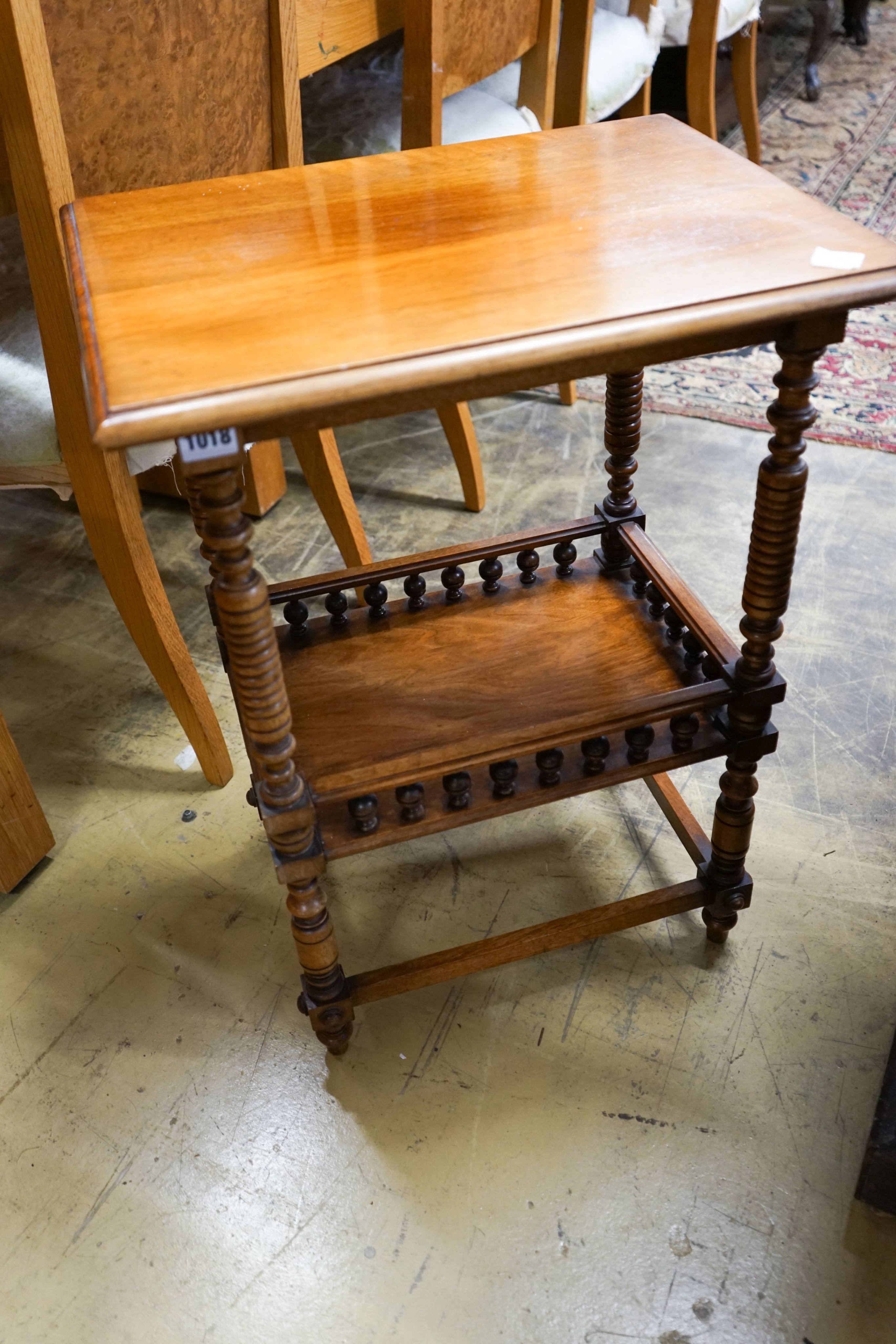 An Edwardian walnut two tier occasional table and a rectangular rosewood tea table, larger width - Image 4 of 5