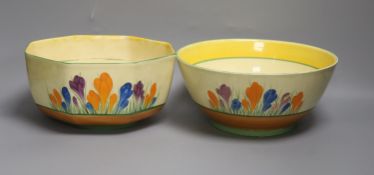 Two Clarice Cliff crocus pattern bowls22cm