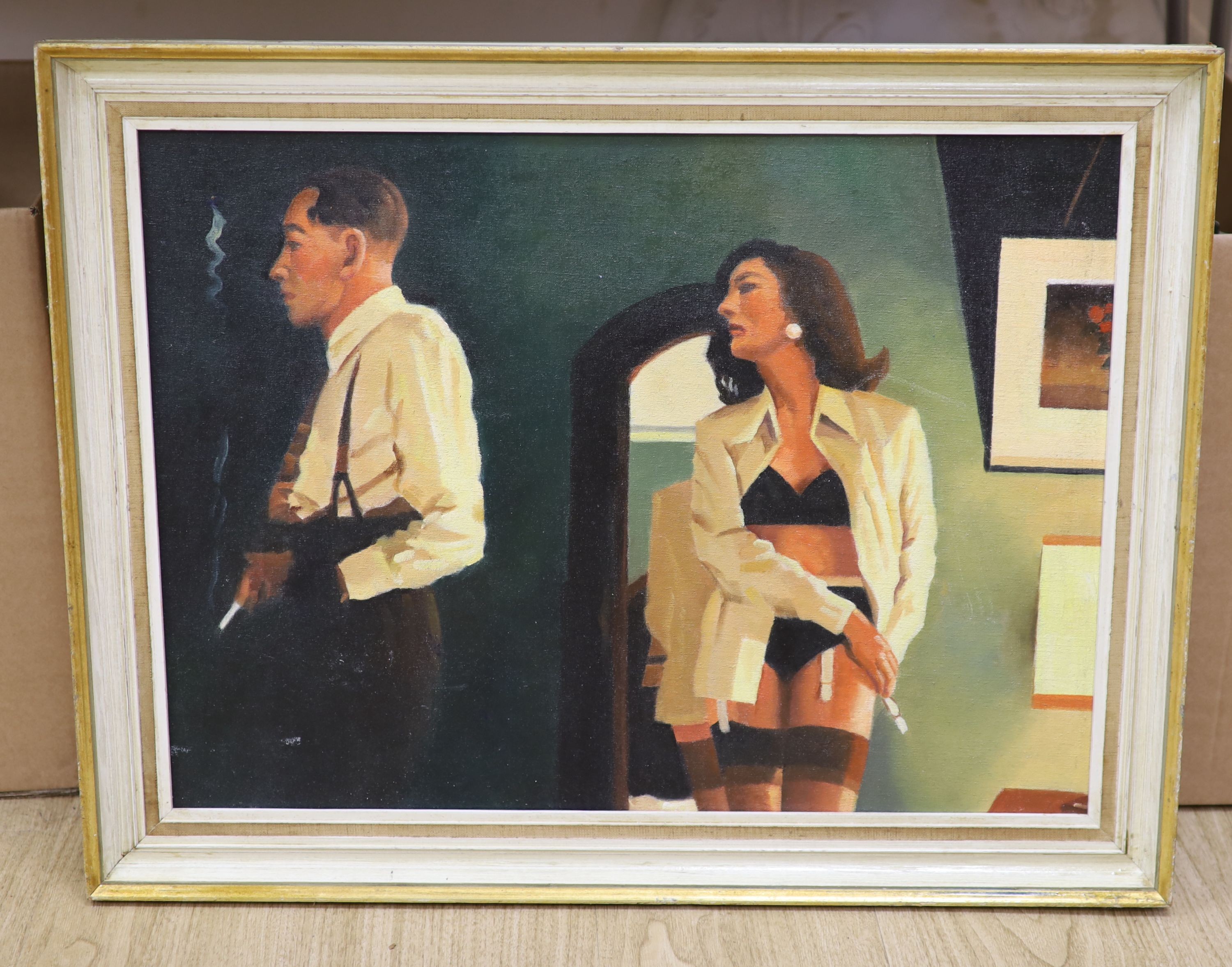 After Jack Vettriano, oil on board, Interior, 44 x 59cm - Image 2 of 3