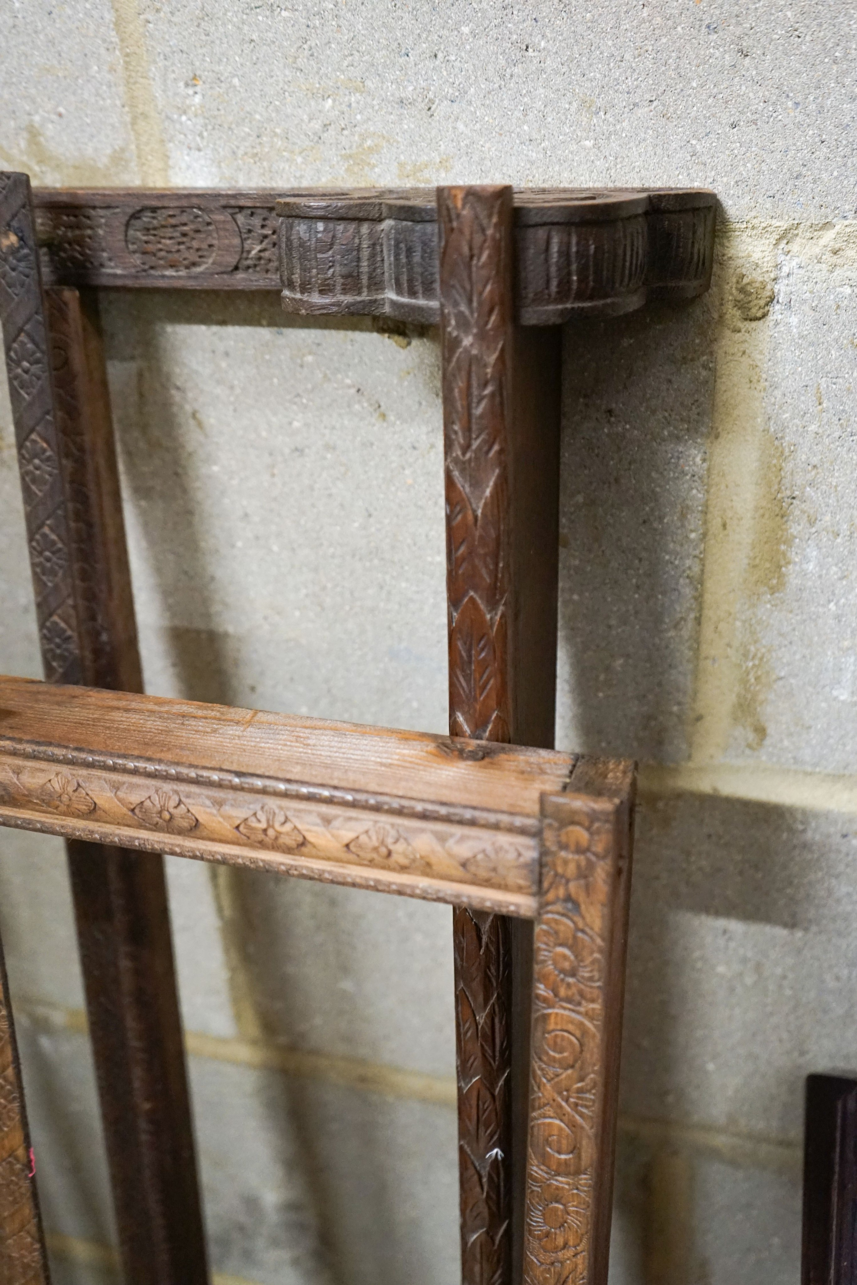 Two Dutch carved pine two tier plate racks, larger width 118cm, height 48cm - Image 2 of 3