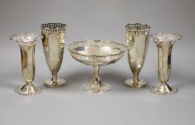 Two pairs Edwardian silver posy vases, London, 1901 and 1904, Goldsmiths & Silversmiths Co Ltd,
