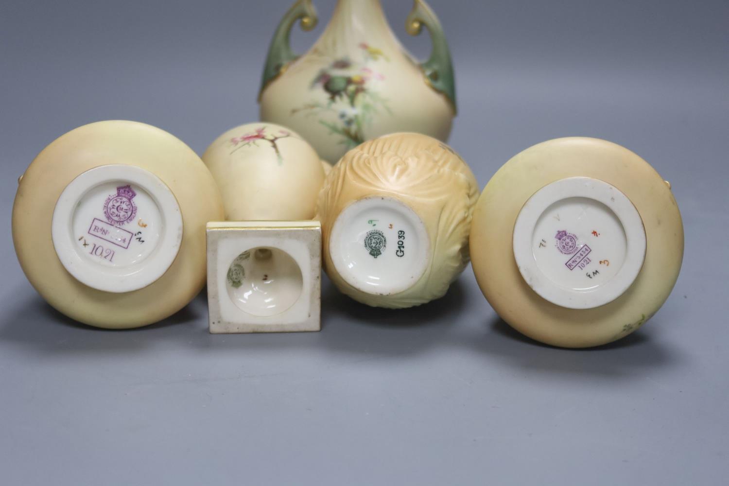 A group of Royal Worcester blush ivory - a pair of vases, and three other vases,25cm - Image 3 of 3