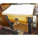 A painted pine and beech rectangular butcher's block kitchen island, length 90cm, depth 60cm, height