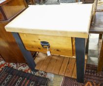 A painted pine and beech rectangular butcher's block kitchen island, length 90cm, depth 60cm, height