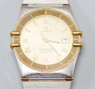 A gentleman's stainless steel Omega Constellation quartz wrist watch, case diameter 34mm, no box
