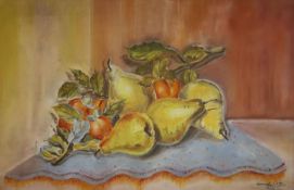 Continental School, oil on panel, Still life of fruit, indistinctly signed and dated 1939, 37 x