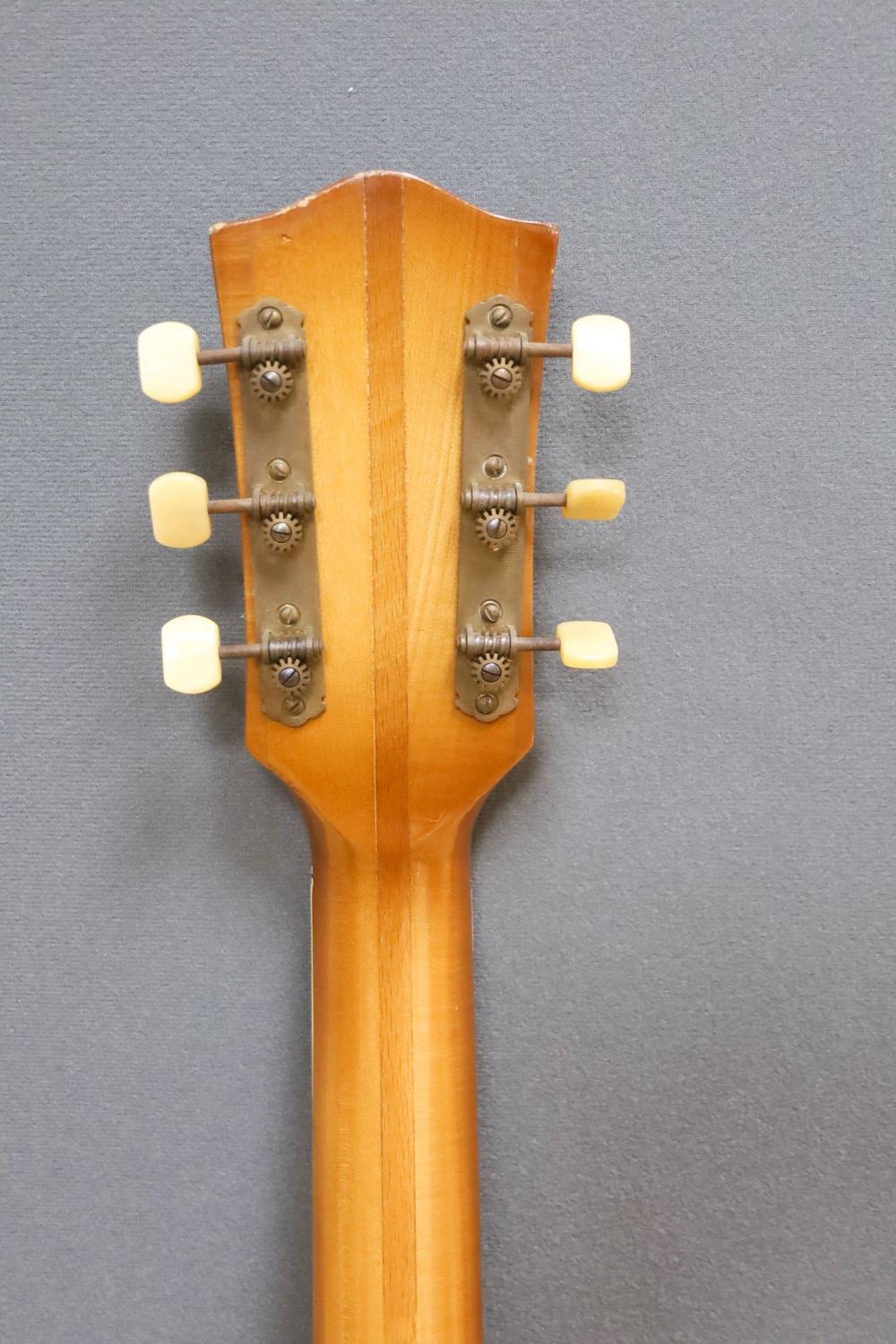 A Hofner acoustic f-hole guitar, circa 1950, having mother of pearl and tortoiseshell inlay to - Image 6 of 7