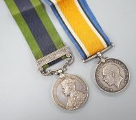 A George V IGSM with Afghanistan N.W.F. 1919 clasp and WW1 war medal to 1914 PTE. J. G. GIBBS HAMPS.