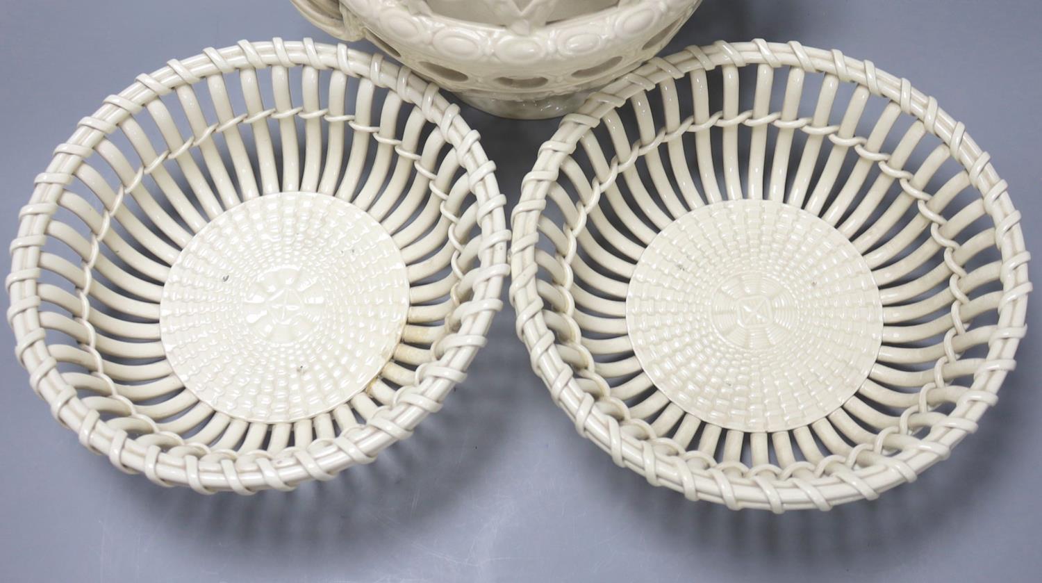 A Victorian Wedgwood creamware covered basket and two Continental creamware baskets,22cm - Image 2 of 4