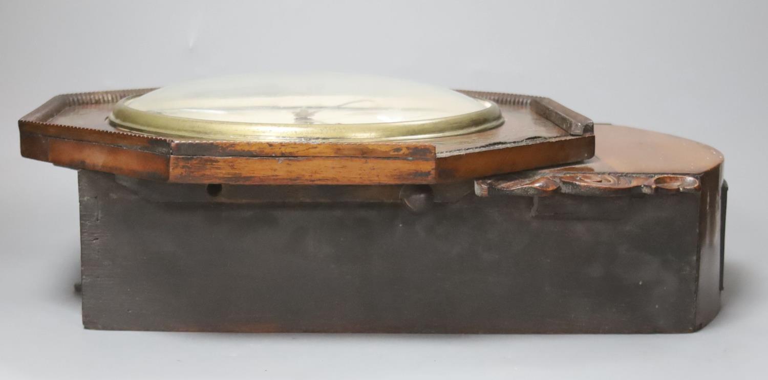 A 19th century rosewood and cut brass cased wall clock, with a 9" dial painted with black Roman - Image 2 of 3