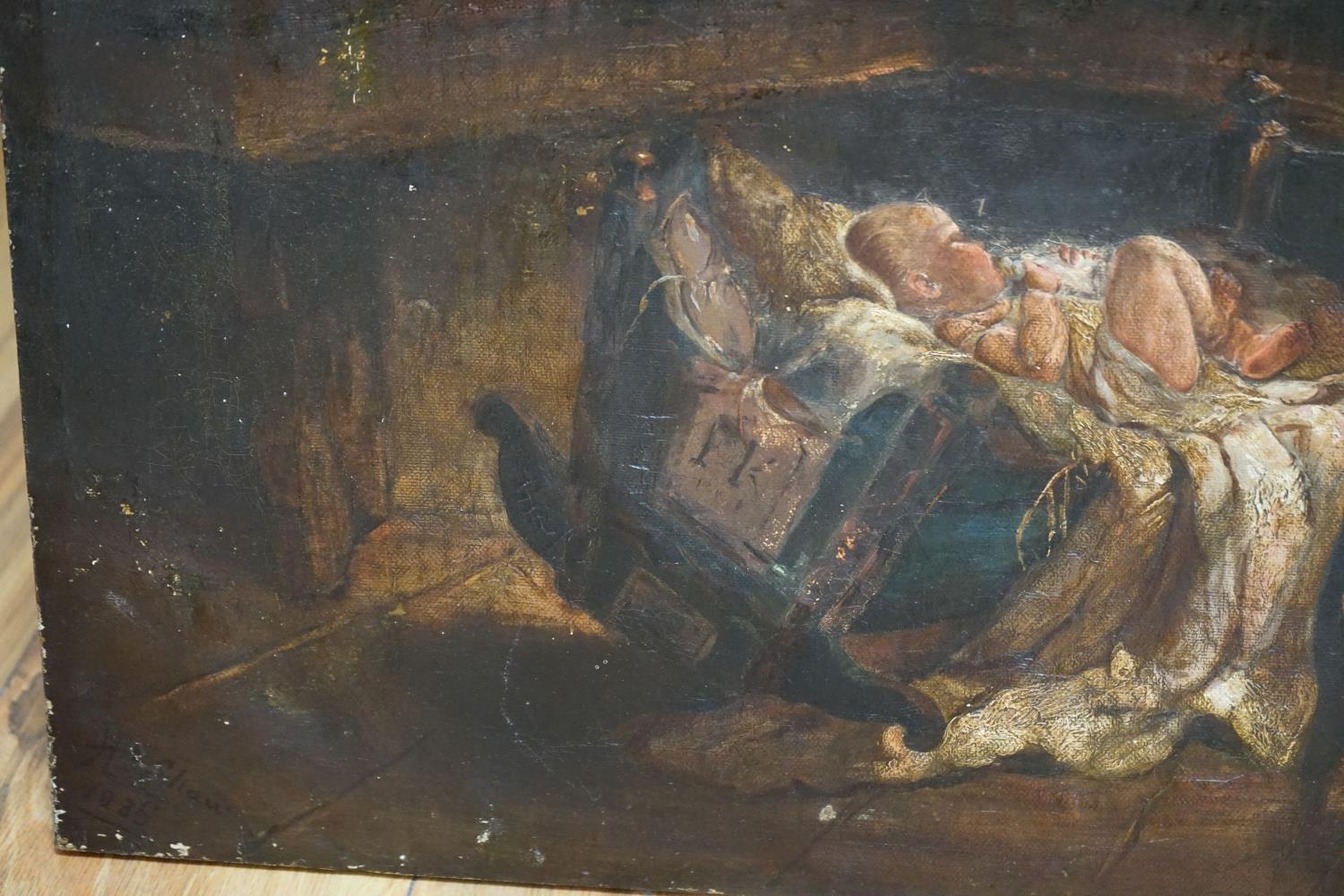 H. Shaw (19thC), oil on canvas, Interior with baby in a cradle, signed and dated 1835, 41 x 51cm., - Image 5 of 6
