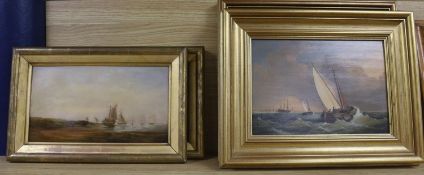 Dutch School, oil on panel, Sail barge and other shipping off the coast, 18 x 26cm, a winter