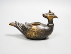 A Chinese gold splashed bronze ‘phoenix’ brushwasher, 13cm