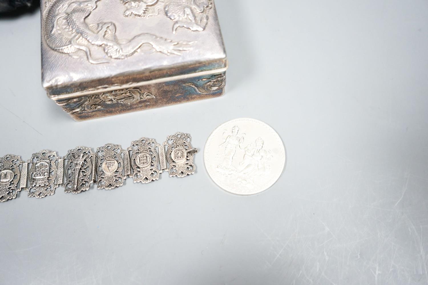 A Japanese silver box, bracelet, medal and military cap - Image 4 of 7