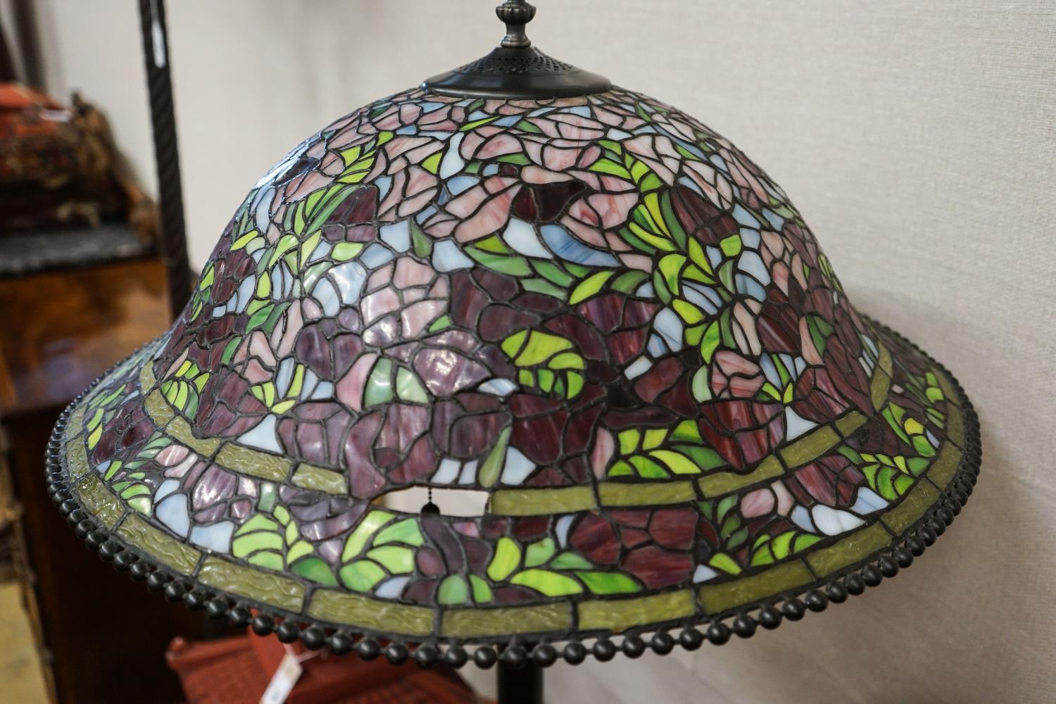 A bronzed finish Tiffany style standard lamp with shade, 160cm high, 59cm diameter - Image 4 of 6