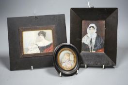 A group of three Victorian framed portrait miniatures