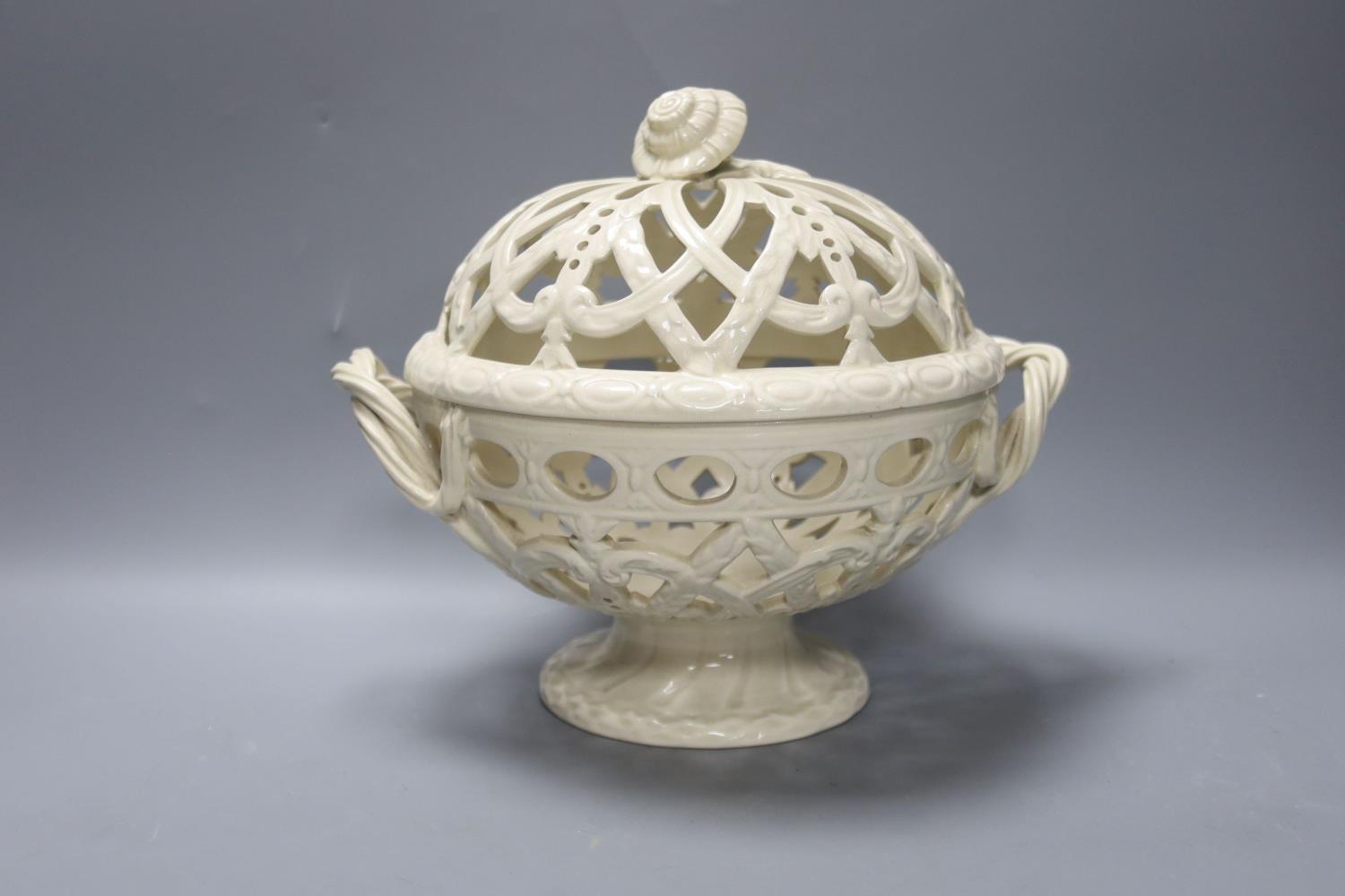 A Victorian Wedgwood creamware covered basket and two Continental creamware baskets,22cm - Image 3 of 4