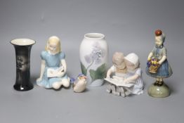 A group of figurines to include Royal Copenhagen, Doulton etc., a Royal Copenhagen vase and a