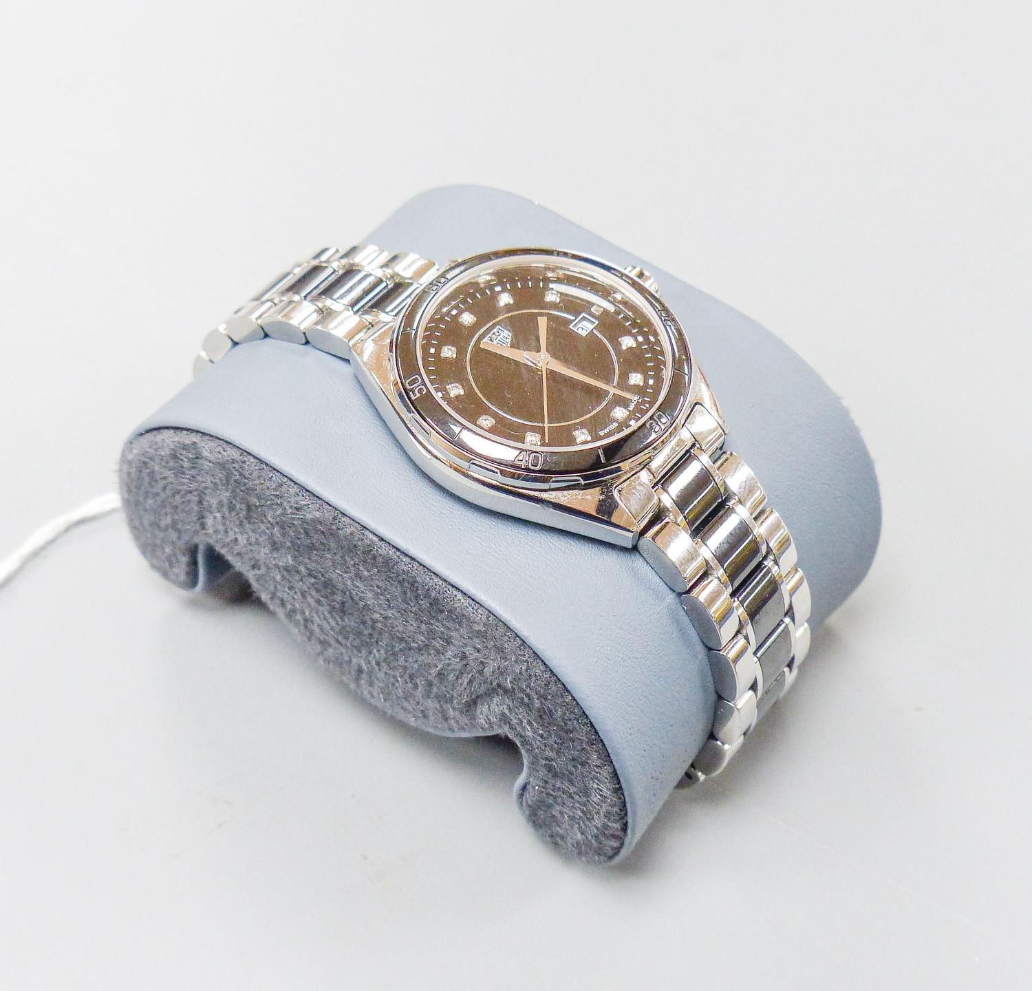 A modern stainless steel Tag Heuer quartz wrist watch with diamond dot numerals, case diameter 32mm, - Image 3 of 5