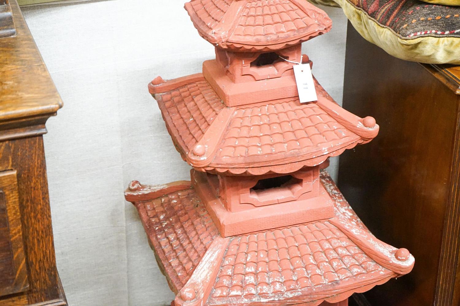 A painted reconstituted stone sectional pagoda garden ornament, height 104cm - Image 3 of 4