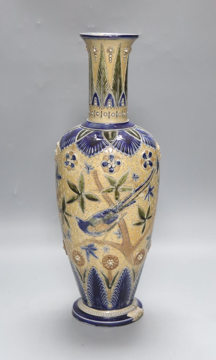 A Bailey Fulham Art Pottery saltglaze stoneware vase,42cm