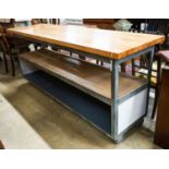 A glazed shop counter now as a kitchen island with removable wood worktop, length 212cm, depth 63cm,