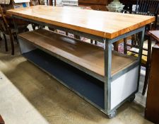 A glazed shop counter now as a kitchen island with removable wood worktop, length 212cm, depth 63cm,