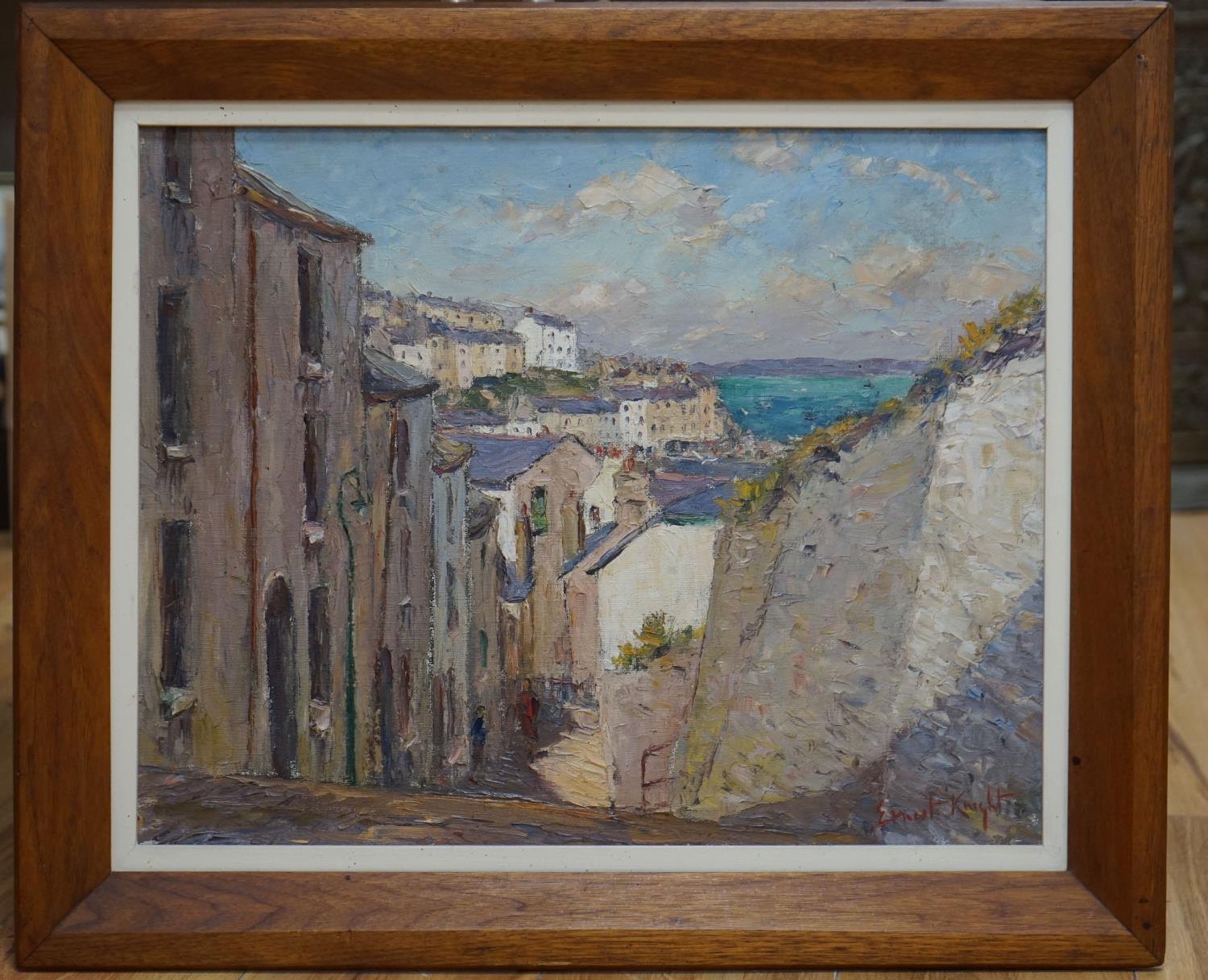 Ernest Knight (1915-1995), oil on canvas, ‘Temperance Steps, Brixham, Devon’, signed and inscribed - Image 2 of 7