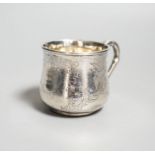 A Chinese white metal christening mug, by Zee Sung, 55mm.